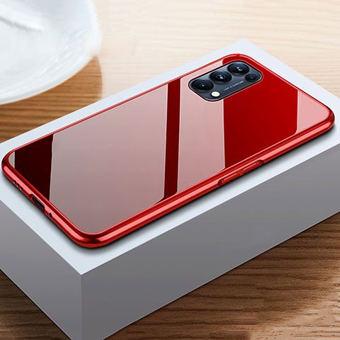 Handyhülle Hülle Luxus Aluminium Metall Rahmen Spiegel 360 Grad Ganzkörper Tasche M05 für Oppo Find X3 Lite 5G Rot und Schwarz