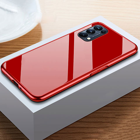 Handyhülle Hülle Luxus Aluminium Metall Rahmen Spiegel 360 Grad Ganzkörper Tasche M05 für Oppo Reno5 5G Rot