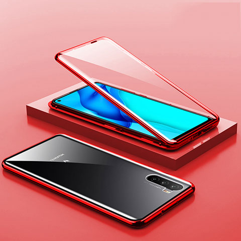 Handyhülle Hülle Luxus Aluminium Metall Rahmen Spiegel 360 Grad Ganzkörper Tasche M06 für Huawei Mate 40 Lite 5G Rot