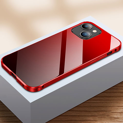 Handyhülle Hülle Luxus Aluminium Metall Rahmen Spiegel 360 Grad Ganzkörper Tasche M07 für Apple iPhone 15 Rot und Schwarz