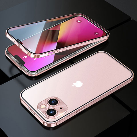 Handyhülle Hülle Luxus Aluminium Metall Rahmen Spiegel 360 Grad Ganzkörper Tasche M10 für Apple iPhone 13 Rosegold