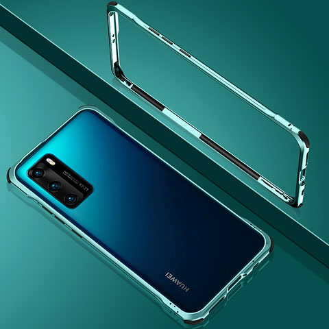 Handyhülle Hülle Luxus Aluminium Metall Rahmen Spiegel 360 Grad Ganzkörper Tasche N02 für Huawei P40 Cyan