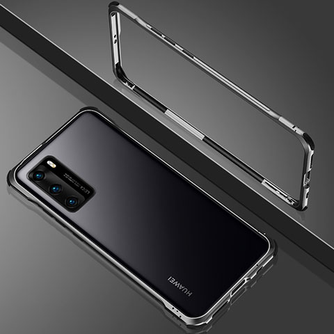 Handyhülle Hülle Luxus Aluminium Metall Rahmen Spiegel 360 Grad Ganzkörper Tasche N02 für Huawei P40 Schwarz