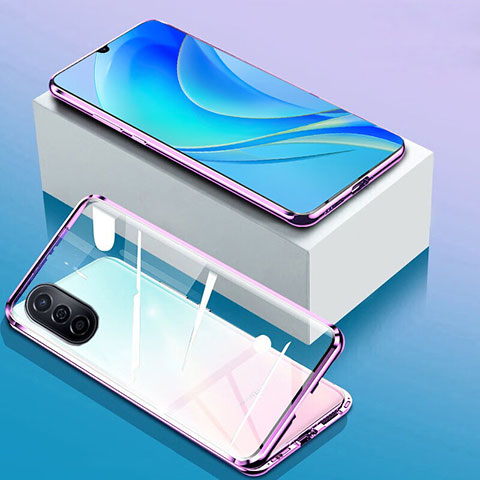 Handyhülle Hülle Luxus Aluminium Metall Rahmen Spiegel 360 Grad Ganzkörper Tasche P01 für Huawei Enjoy 50 Violett