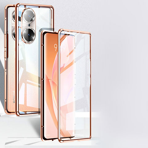 Handyhülle Hülle Luxus Aluminium Metall Rahmen Spiegel 360 Grad Ganzkörper Tasche P01 für Huawei Honor 60 Pro 5G Gold