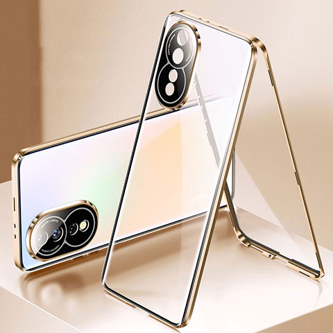 Handyhülle Hülle Luxus Aluminium Metall Rahmen Spiegel 360 Grad Ganzkörper Tasche P01 für Huawei Honor 80 5G Gold