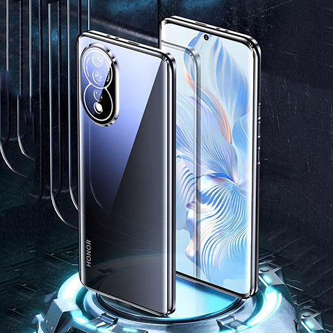 Handyhülle Hülle Luxus Aluminium Metall Rahmen Spiegel 360 Grad Ganzkörper Tasche P01 für Huawei Honor 80 5G Schwarz