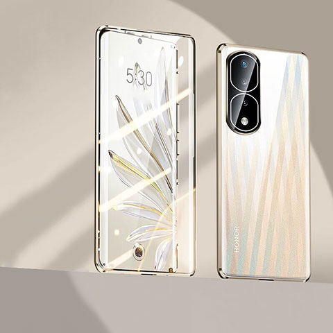 Handyhülle Hülle Luxus Aluminium Metall Rahmen Spiegel 360 Grad Ganzkörper Tasche P01 für Huawei Honor 80 Pro 5G Gold