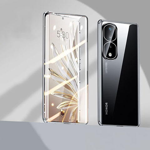 Handyhülle Hülle Luxus Aluminium Metall Rahmen Spiegel 360 Grad Ganzkörper Tasche P01 für Huawei Honor 80 Pro 5G Schwarz