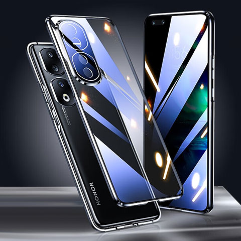 Handyhülle Hülle Luxus Aluminium Metall Rahmen Spiegel 360 Grad Ganzkörper Tasche P01 für Huawei Honor 90 Pro 5G Schwarz