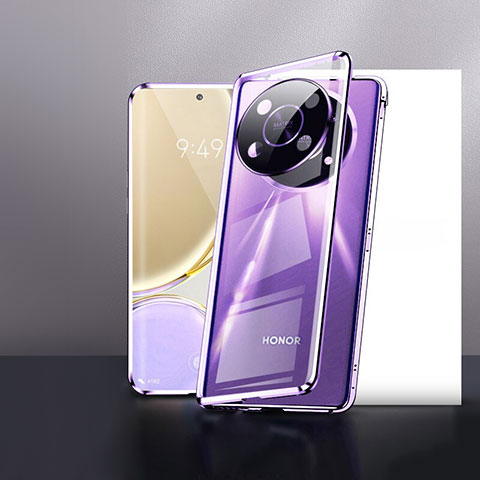 Handyhülle Hülle Luxus Aluminium Metall Rahmen Spiegel 360 Grad Ganzkörper Tasche P01 für Huawei Honor Magic4 Lite 5G Violett