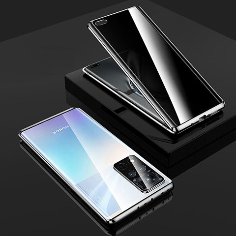 Handyhülle Hülle Luxus Aluminium Metall Rahmen Spiegel 360 Grad Ganzkörper Tasche P01 für Huawei Honor V40 5G Silber