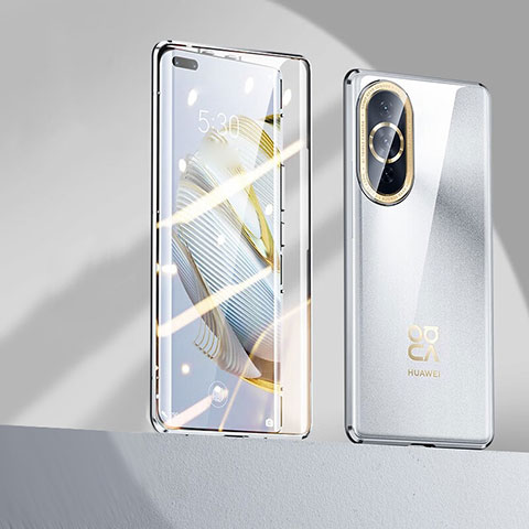 Handyhülle Hülle Luxus Aluminium Metall Rahmen Spiegel 360 Grad Ganzkörper Tasche P01 für Huawei Nova 10 Pro Silber