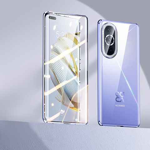 Handyhülle Hülle Luxus Aluminium Metall Rahmen Spiegel 360 Grad Ganzkörper Tasche P01 für Huawei Nova 10 Pro Violett