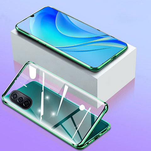 Handyhülle Hülle Luxus Aluminium Metall Rahmen Spiegel 360 Grad Ganzkörper Tasche P01 für Huawei Nova Y70 Grün