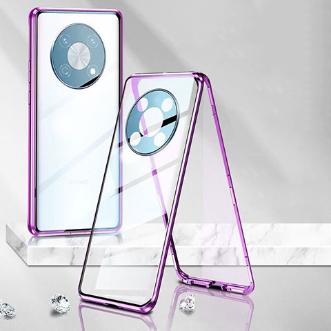 Handyhülle Hülle Luxus Aluminium Metall Rahmen Spiegel 360 Grad Ganzkörper Tasche P01 für Huawei Nova Y90 Violett