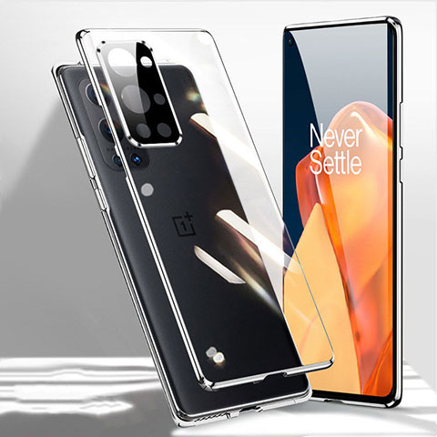 Handyhülle Hülle Luxus Aluminium Metall Rahmen Spiegel 360 Grad Ganzkörper Tasche P01 für OnePlus 9R 5G Schwarz