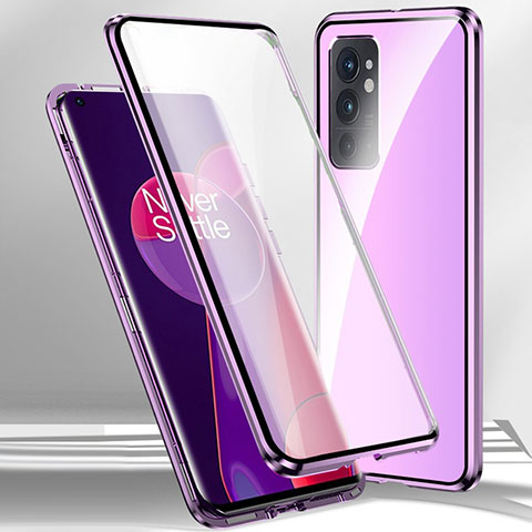 Handyhülle Hülle Luxus Aluminium Metall Rahmen Spiegel 360 Grad Ganzkörper Tasche P01 für OnePlus 9RT 5G Violett