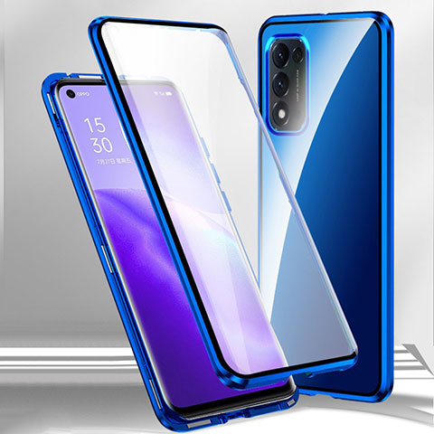 Handyhülle Hülle Luxus Aluminium Metall Rahmen Spiegel 360 Grad Ganzkörper Tasche P01 für Oppo A53s 5G Blau