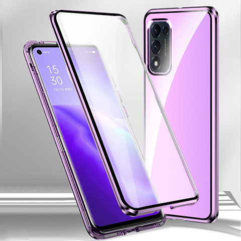 Handyhülle Hülle Luxus Aluminium Metall Rahmen Spiegel 360 Grad Ganzkörper Tasche P01 für Oppo A53s 5G Violett