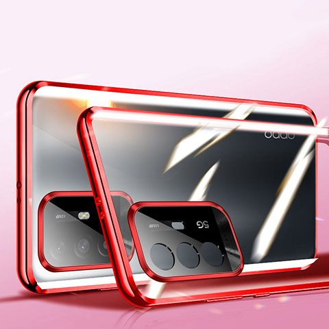 Handyhülle Hülle Luxus Aluminium Metall Rahmen Spiegel 360 Grad Ganzkörper Tasche P01 für Oppo A94 5G Rot