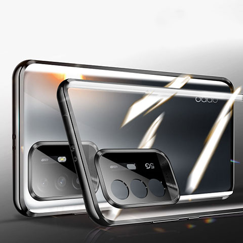 Handyhülle Hülle Luxus Aluminium Metall Rahmen Spiegel 360 Grad Ganzkörper Tasche P01 für Oppo A95 5G Schwarz