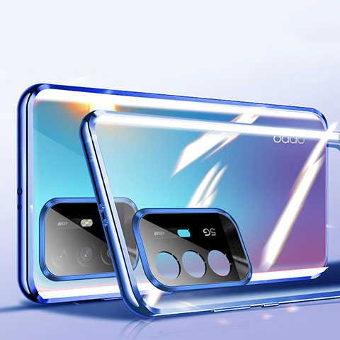 Handyhülle Hülle Luxus Aluminium Metall Rahmen Spiegel 360 Grad Ganzkörper Tasche P01 für Oppo F19 Pro+ Plus 5G Blau