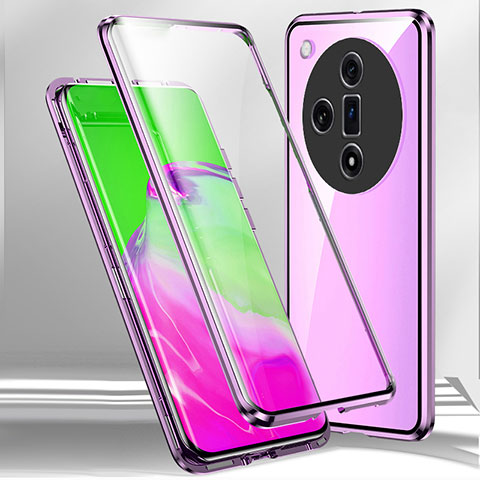 Handyhülle Hülle Luxus Aluminium Metall Rahmen Spiegel 360 Grad Ganzkörper Tasche P01 für Oppo Find X7 Ultra 5G Violett