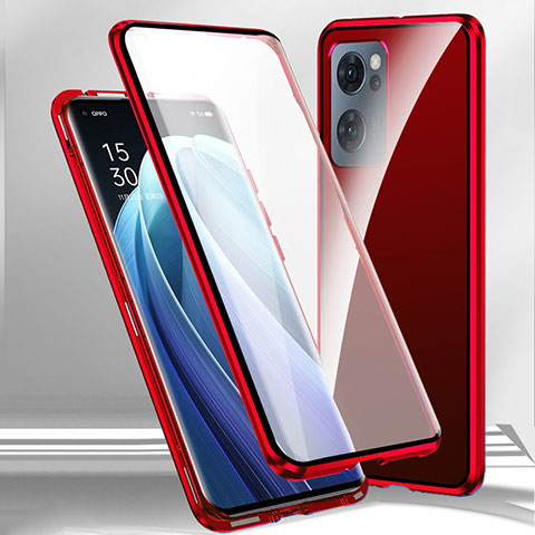 Handyhülle Hülle Luxus Aluminium Metall Rahmen Spiegel 360 Grad Ganzkörper Tasche P01 für Realme Q5i 5G Rot