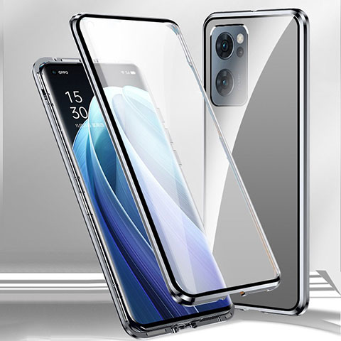 Handyhülle Hülle Luxus Aluminium Metall Rahmen Spiegel 360 Grad Ganzkörper Tasche P01 für Realme Q5i 5G Silber