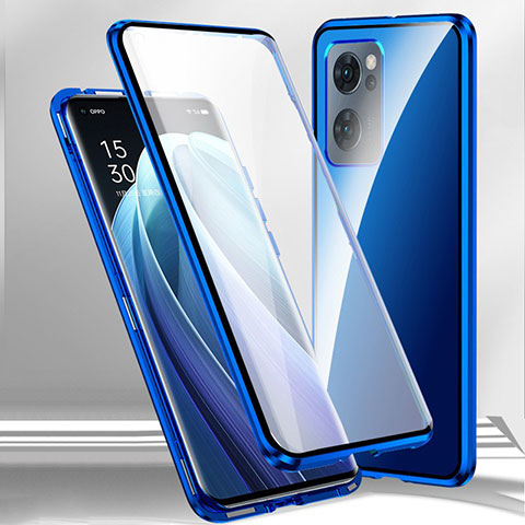 Handyhülle Hülle Luxus Aluminium Metall Rahmen Spiegel 360 Grad Ganzkörper Tasche P01 für Realme V23i 5G Blau