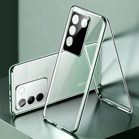 Handyhülle Hülle Luxus Aluminium Metall Rahmen Spiegel 360 Grad Ganzkörper Tasche P01 für Vivo V27e 5G Grün