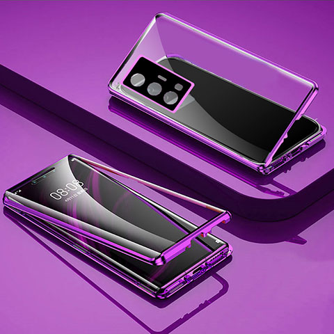 Handyhülle Hülle Luxus Aluminium Metall Rahmen Spiegel 360 Grad Ganzkörper Tasche P01 für Vivo X70 Pro 5G Violett