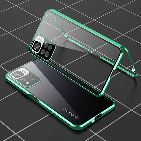 Handyhülle Hülle Luxus Aluminium Metall Rahmen Spiegel 360 Grad Ganzkörper Tasche P01 für Xiaomi Mi 11i 5G (2022) Grün