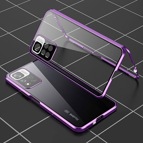 Handyhülle Hülle Luxus Aluminium Metall Rahmen Spiegel 360 Grad Ganzkörper Tasche P01 für Xiaomi Mi 11i 5G (2022) Violett