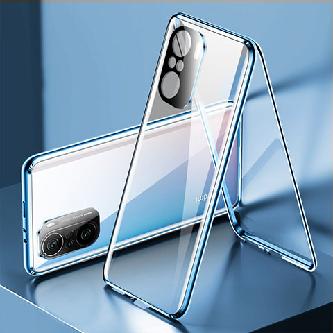 Handyhülle Hülle Luxus Aluminium Metall Rahmen Spiegel 360 Grad Ganzkörper Tasche P01 für Xiaomi Mi 11i 5G Blau