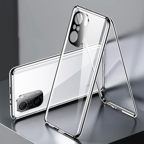 Handyhülle Hülle Luxus Aluminium Metall Rahmen Spiegel 360 Grad Ganzkörper Tasche P01 für Xiaomi Poco F3 5G Silber