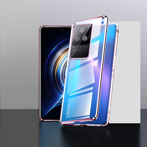 Handyhülle Hülle Luxus Aluminium Metall Rahmen Spiegel 360 Grad Ganzkörper Tasche P01 für Xiaomi Poco F4 5G Violett