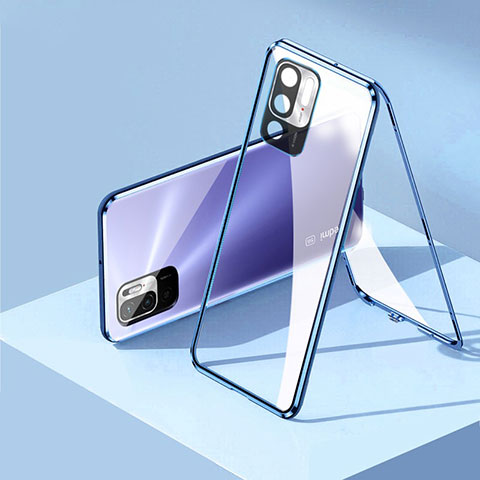 Handyhülle Hülle Luxus Aluminium Metall Rahmen Spiegel 360 Grad Ganzkörper Tasche P01 für Xiaomi POCO M3 Pro 5G Blau