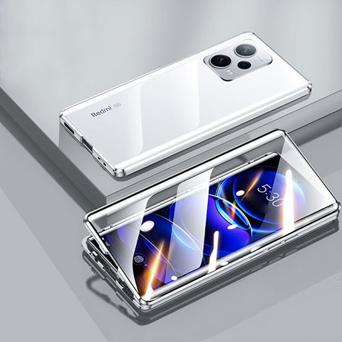 Handyhülle Hülle Luxus Aluminium Metall Rahmen Spiegel 360 Grad Ganzkörper Tasche P01 für Xiaomi Poco X5 5G Silber