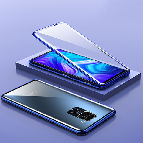 Handyhülle Hülle Luxus Aluminium Metall Rahmen Spiegel 360 Grad Ganzkörper Tasche P01 für Xiaomi Redmi 10X 4G Blau