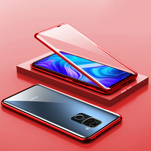 Handyhülle Hülle Luxus Aluminium Metall Rahmen Spiegel 360 Grad Ganzkörper Tasche P01 für Xiaomi Redmi 10X 4G Rot