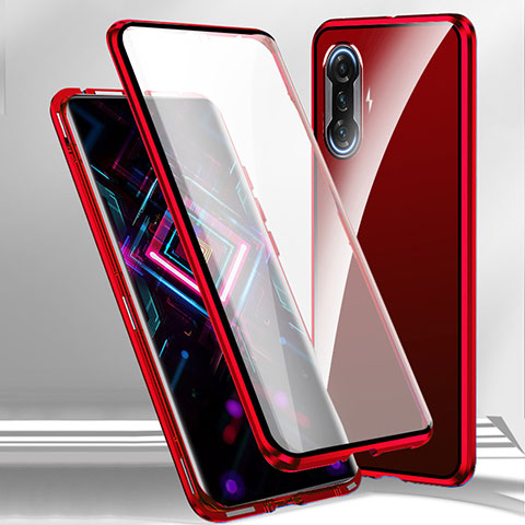 Handyhülle Hülle Luxus Aluminium Metall Rahmen Spiegel 360 Grad Ganzkörper Tasche P01 für Xiaomi Redmi K40 Gaming 5G Rot