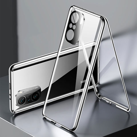 Handyhülle Hülle Luxus Aluminium Metall Rahmen Spiegel 360 Grad Ganzkörper Tasche P01 für Xiaomi Redmi K40 Pro+ Plus 5G Schwarz