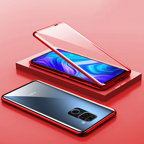 Handyhülle Hülle Luxus Aluminium Metall Rahmen Spiegel 360 Grad Ganzkörper Tasche P01 für Xiaomi Redmi Note 9 Rot