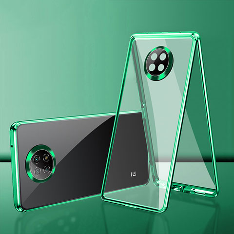 Handyhülle Hülle Luxus Aluminium Metall Rahmen Spiegel 360 Grad Ganzkörper Tasche P01 für Xiaomi Redmi Note 9T 5G Grün