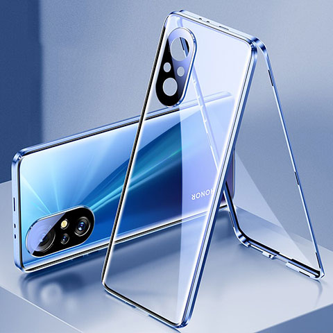 Handyhülle Hülle Luxus Aluminium Metall Rahmen Spiegel 360 Grad Ganzkörper Tasche P02 für Huawei Honor 50 SE 5G Blau