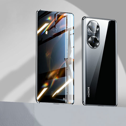 Handyhülle Hülle Luxus Aluminium Metall Rahmen Spiegel 360 Grad Ganzkörper Tasche P02 für Huawei Honor 60 Pro 5G Schwarz