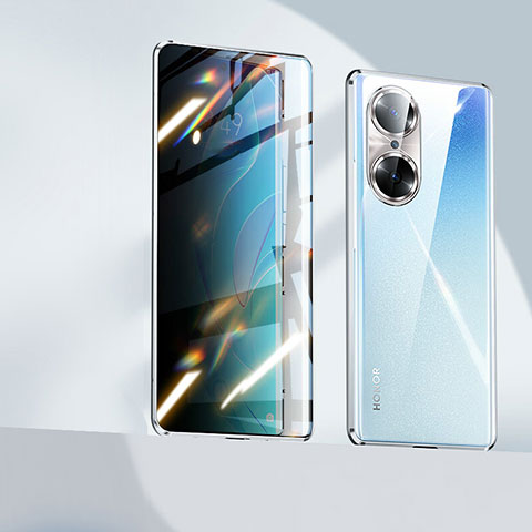 Handyhülle Hülle Luxus Aluminium Metall Rahmen Spiegel 360 Grad Ganzkörper Tasche P02 für Huawei Honor 60 Pro 5G Silber