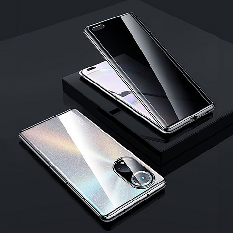 Handyhülle Hülle Luxus Aluminium Metall Rahmen Spiegel 360 Grad Ganzkörper Tasche P02 für Huawei Nova 9 Pro Silber